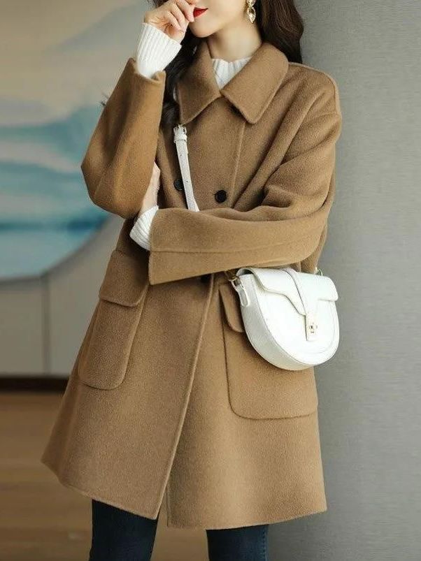 Stylish Mid-Length Woolen Coat - Wool Coat Peacoat 评论和价格