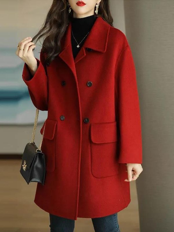 Stylish Mid-Length Woolen Coat - Wool Coat Peacoat 评论和价格