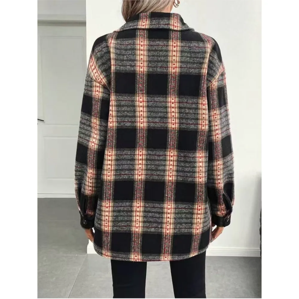 Autumn Winter Women's Fashion  - Flannel Shirt Lined 评论和价格