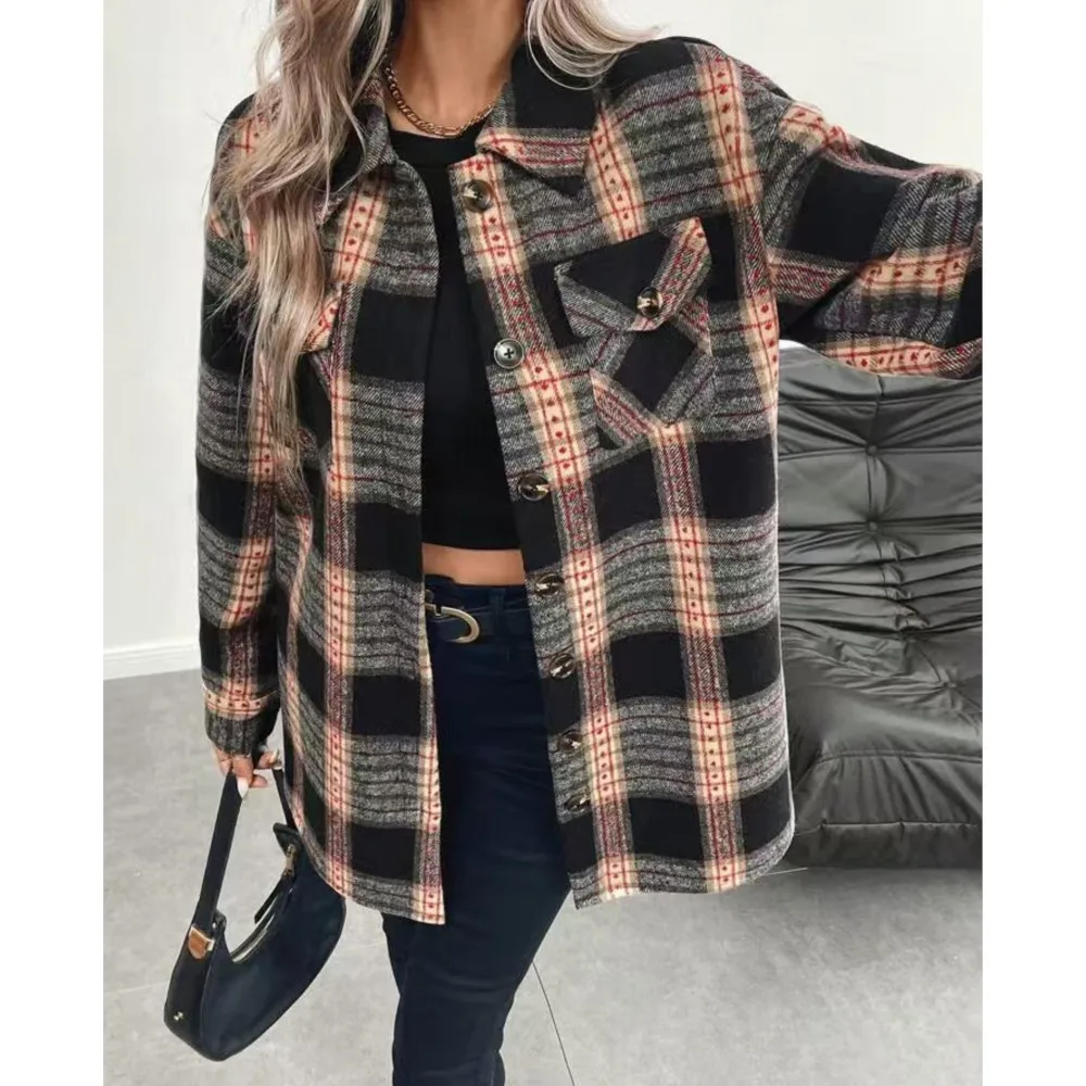 Autumn Winter Women's Fashion  - Flannel Shirt Lined 评论和价格