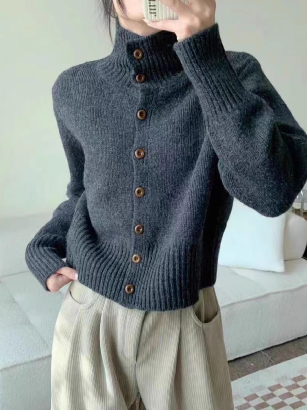 French new turtleneck short ca - Wool Coat Peacoat 评论和价格